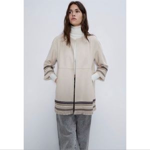 ZARA Fringe Faux Suede Jacket W embroidered edges NWOT Size M